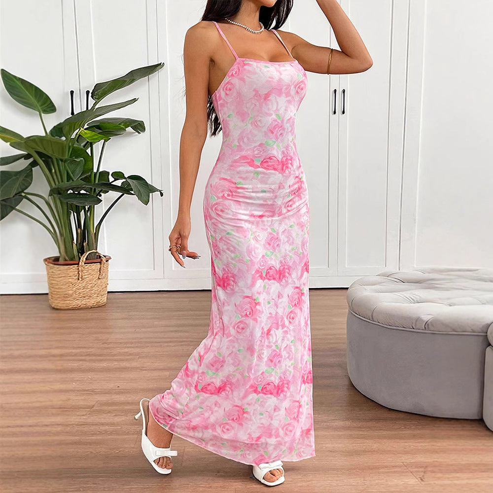 Damen elegantes Blumenmuster Maxikleid R&B
