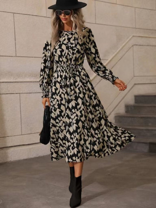 Damen Maxi-Kleid mit elastischem Bund und langen Ärmeln R&B
