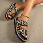 Damen modische Badesandalen mit stabilem Riemen und eleganter Animal-Print-Optik R&B