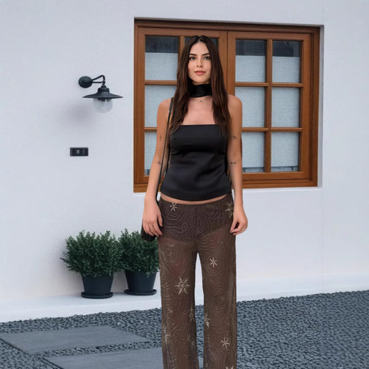 Damen Elegantes Cropped-Top mit Choker-Detail und lässiger Silhouette R&B
