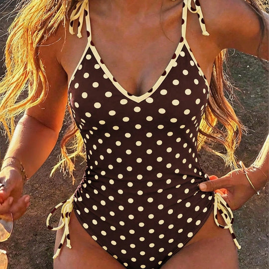 Damen einteiliges Schwimmoutfit mit verspieltem Punkten-Design R&B