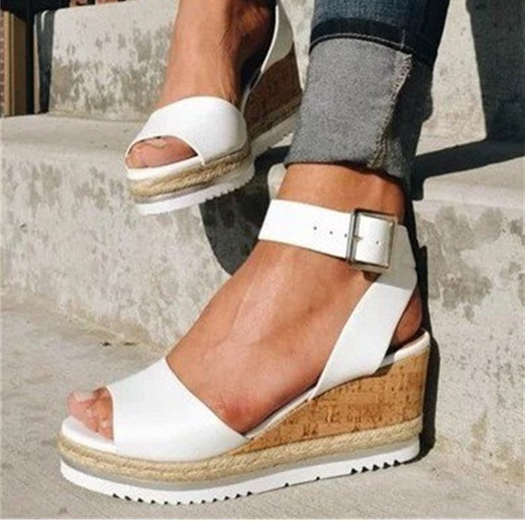 Damen Wedge-Sandalen mit verstellbarem Riemen und bequemer Korksohle R&B