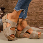 Damen Wedge-Pantoletten mit modischem Korkelement und verstellbarem Riemendesign R&B