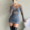 Damen locker sitzendes Minikleid mit transparenten Ärmeln und rüschendetails R&B