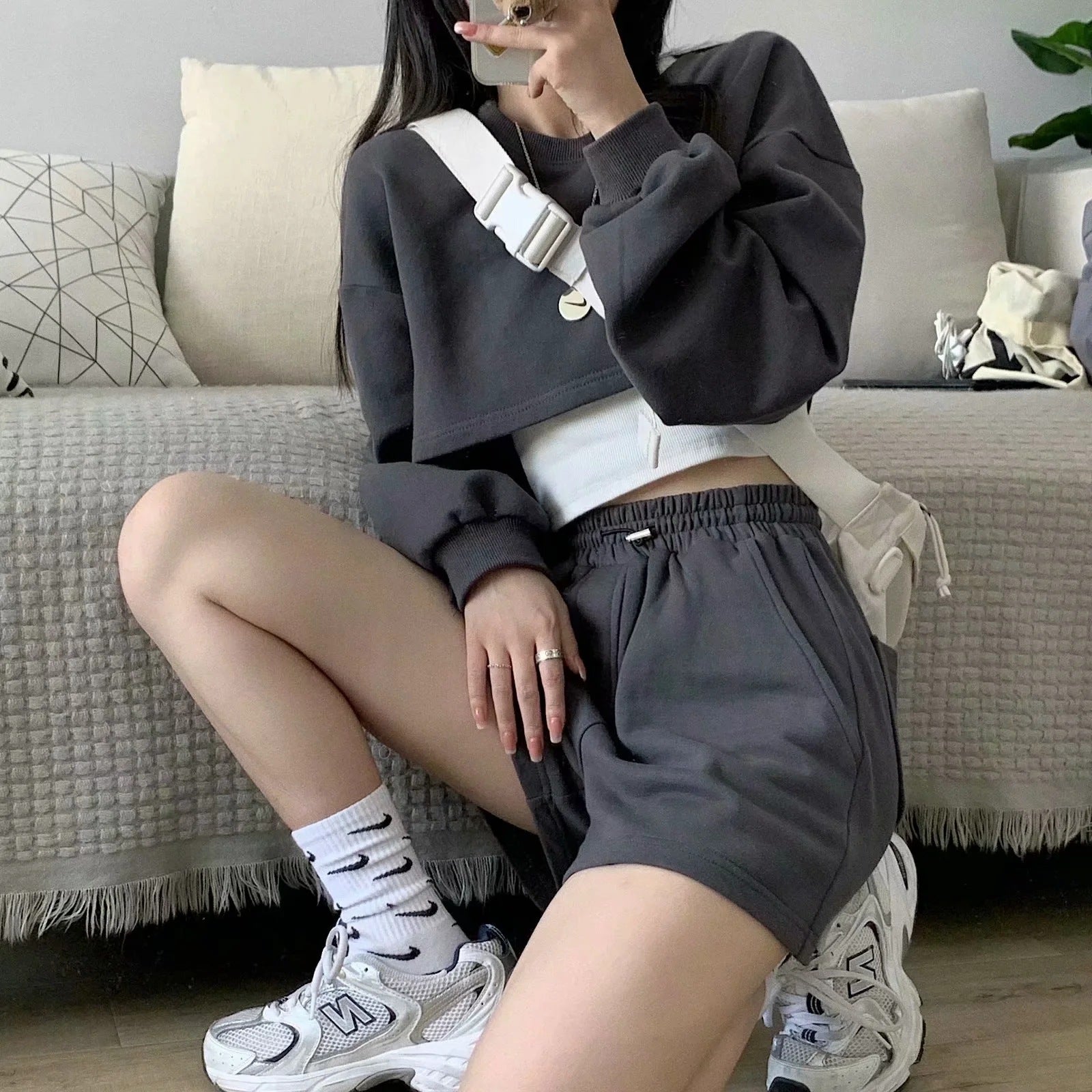 Damen lässiges Crop-Top und Shorts Set
