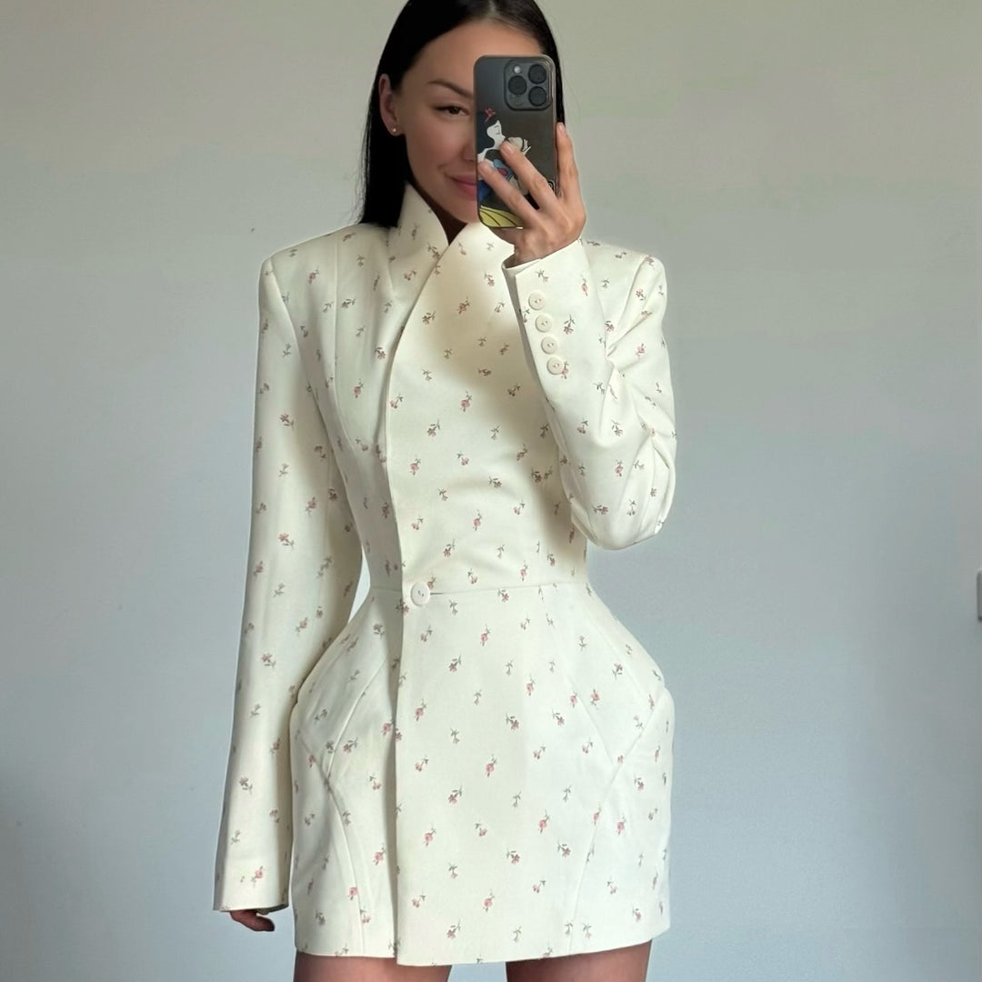 Damen Modischer Blazer-Rock mit floralem Design und taillierter Passform R&B