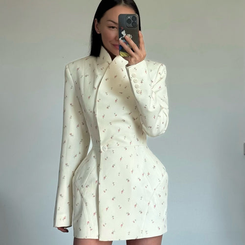 Damen Modischer Blazer-Rock mit floralem Design und taillierter Passform R&B