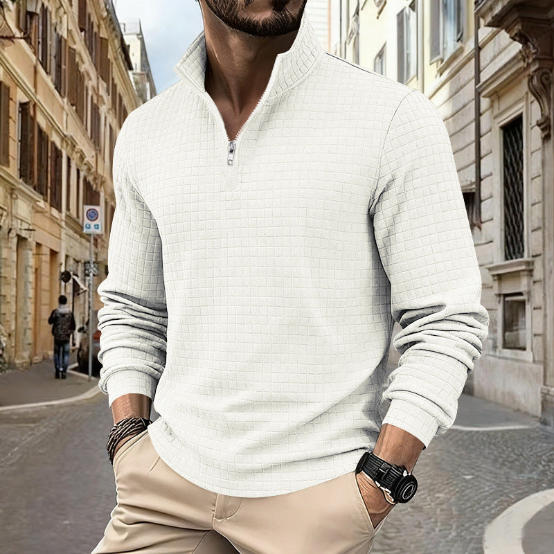 Herren sportlicher Pullover mit Halbreißverschluss und strukturierter Oberfläche R&B