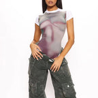 Damen Bodysuit mit modernen Druckdesigns und figurbetontem Schnitt R&B
