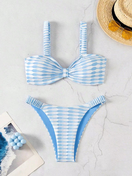 Damen Bandeau-Bikini mit einzigartigem Muster und verstellbaren Trägern R&B