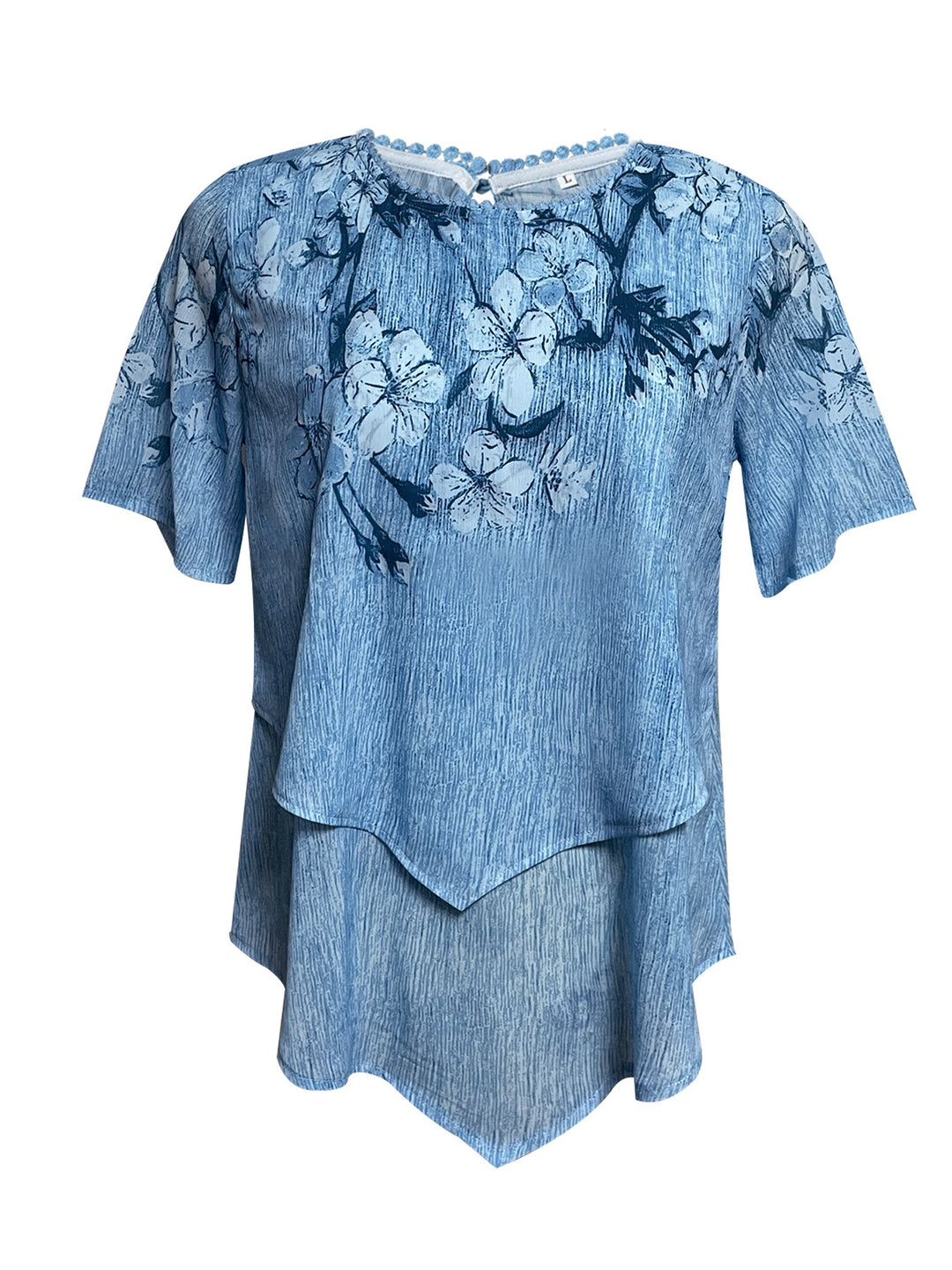 Damen nan zweilagiges Blusenkleid mit asymmetrischem Stufensaum, floraler Druckpasse und Flügelärmeln R&B