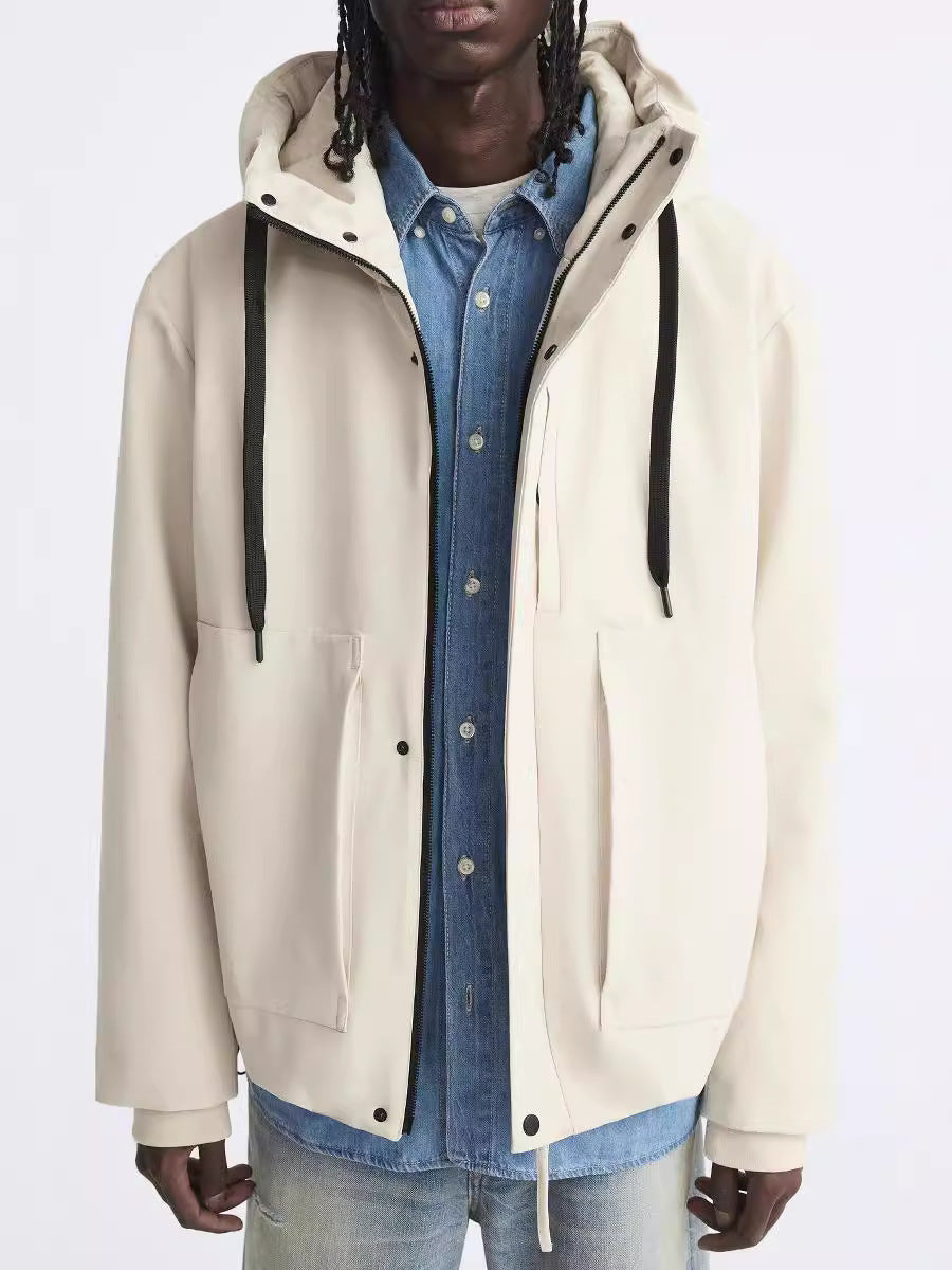 Herren moderne wasserabweisende Jacke mit Kapuze und praktischen Taschen Hedi-Mode