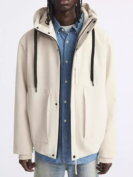 Herren moderne wasserabweisende Jacke mit Kapuze und praktischen Taschen Hedi-Mode