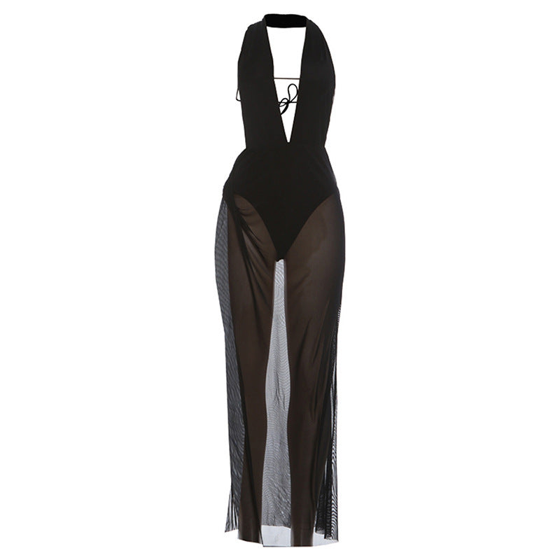 Damen Elegantes Bademode-Outfit mit transparenten Mesh-Details R&B