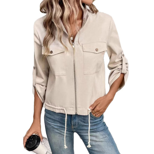 Damen Kurze Bomberjacke mit Reißverschluss und Taschen R&B