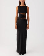 Damen Elegantes Maxikleid mit transparenter Spitze und figurbetontem Schnitt R&B