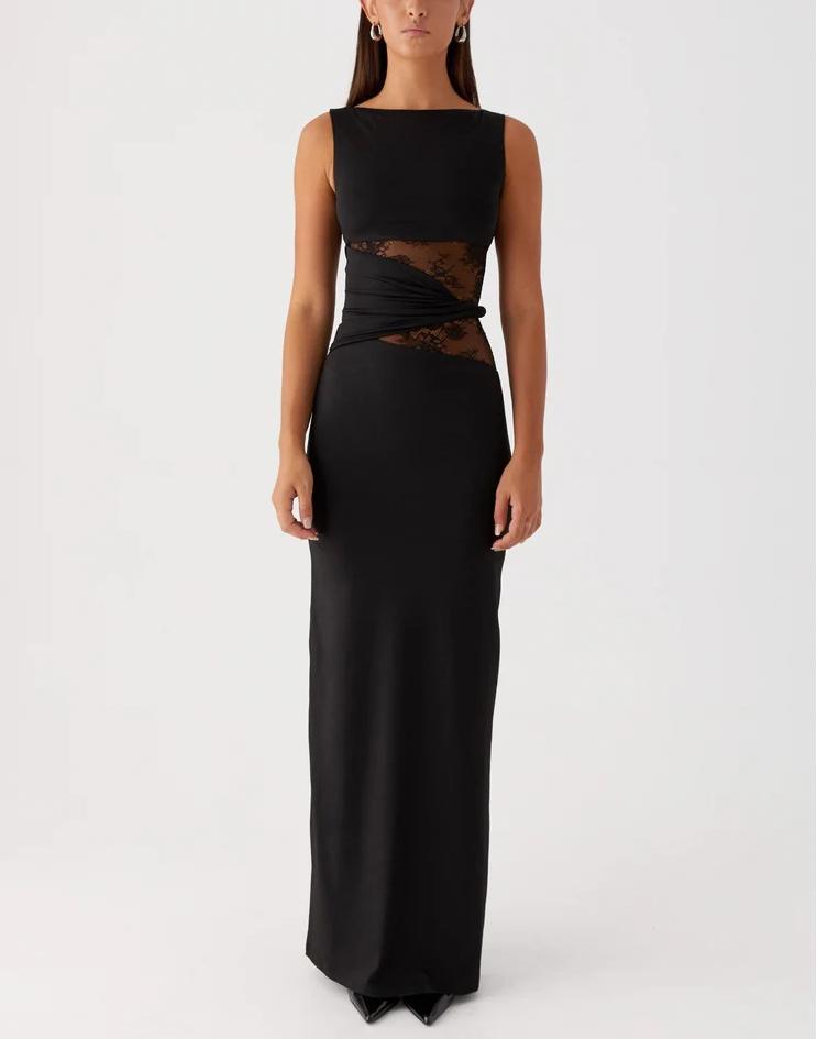 Damen Elegantes Maxikleid mit transparenter Spitze und figurbetontem Schnitt R&B
