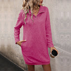 Damen lässiges Sweatkleid mit modernen Knopfdetails und hohem Kragen R&B