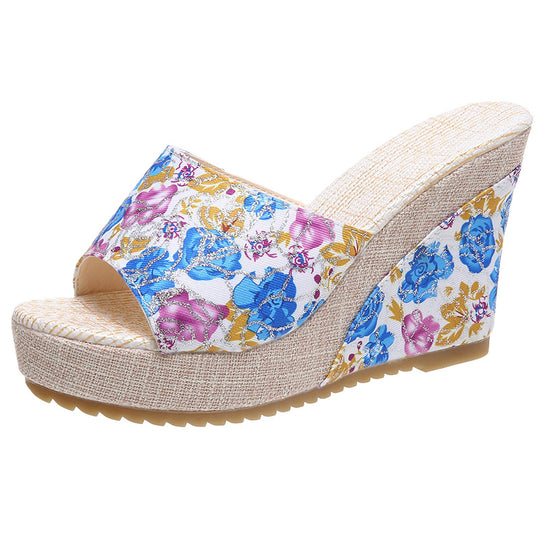 Damen Wedge-Sandalen mit floralem Muster und bequemer Fußbettgestaltung R&B
