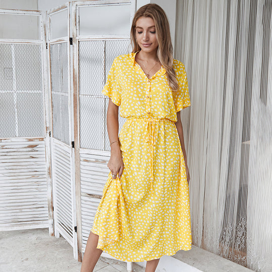 R&B | Polka-Dot-Kleid mit V-Ausschnitt und Knöpfen