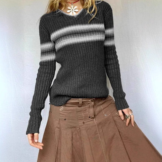 Damen Ribbed Pullover mit modernen Streifen R&B