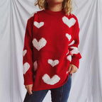 Damen Pullover mit Herzmuster und flauschigen Applikationen R&B