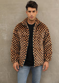 Herren Plüschjacke mit Karo-Muster und hohem Kragen R&B