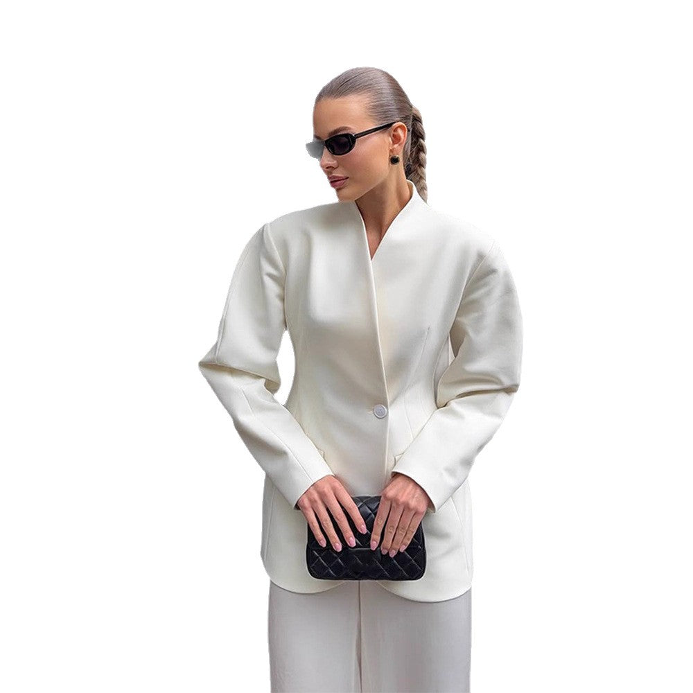 Damen Blazer-Kleid mit tiefem V-Ausschnitt und praktischen Taschen R&B