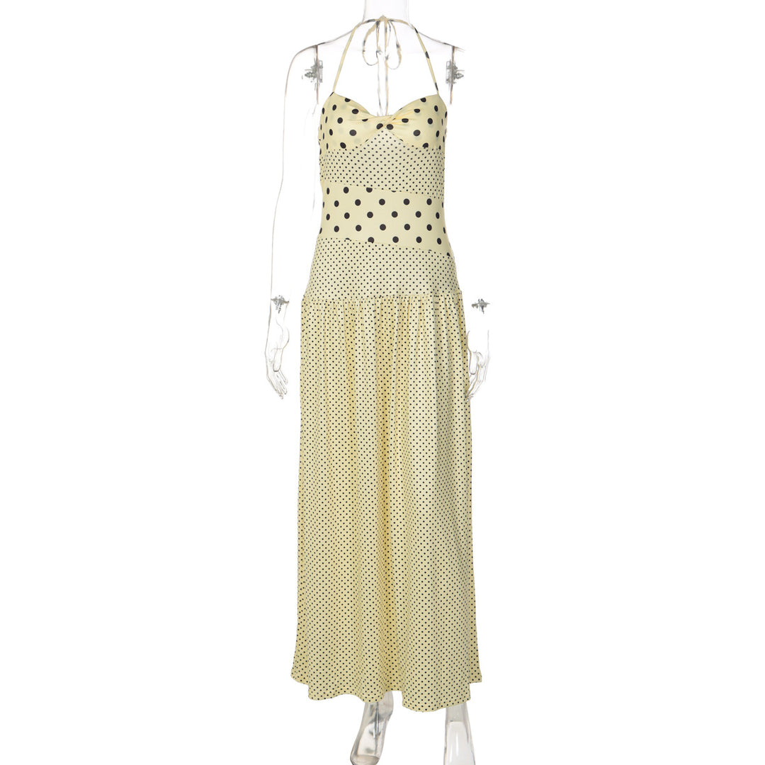 Damen Maxikleid mit verspielten Polka-Dots und schickem Halterdesign R&B