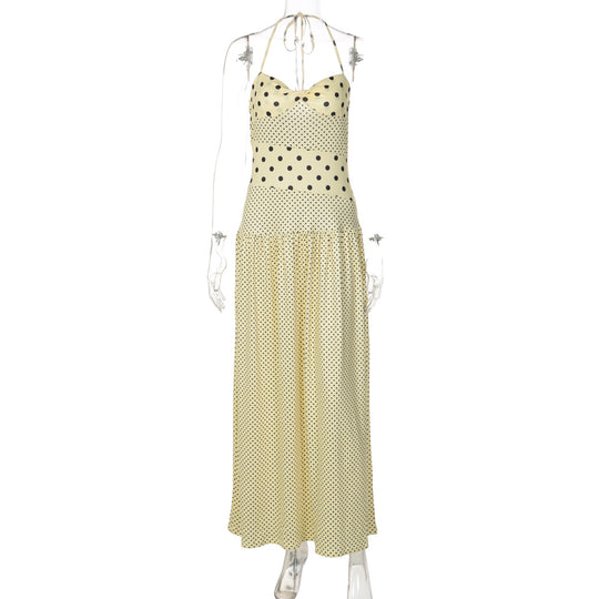 Damen Maxikleid mit verspielten Polka-Dots und schickem Halterdesign R&B
