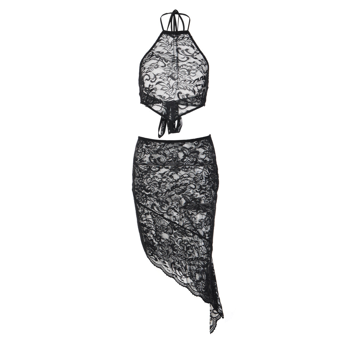 Damen Spitzenkleid mit asymmetrischem Saum und Halterdesign R&B