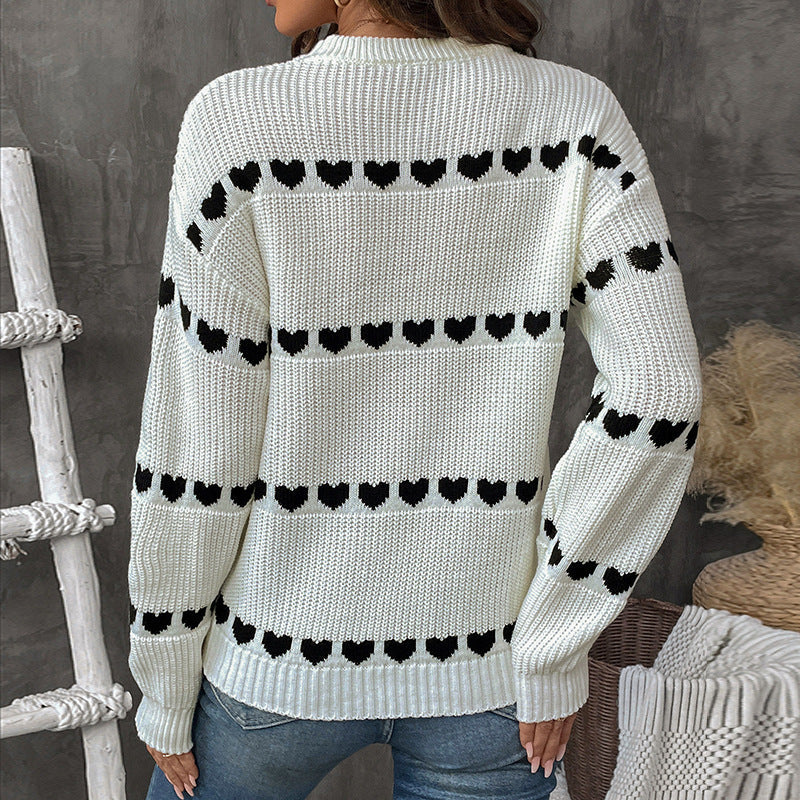Damen Strickpullover mit Herzmuster und Rundhalsausschnitt R&B