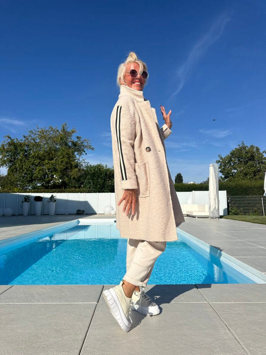 Damen Sportliche Longjacke mit praktischen Taschen und Streifenmotiv R&B
