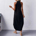 Damen lässiges Sommermaxikleid mit elegantem Halternetz und praktischen Taschen R&B