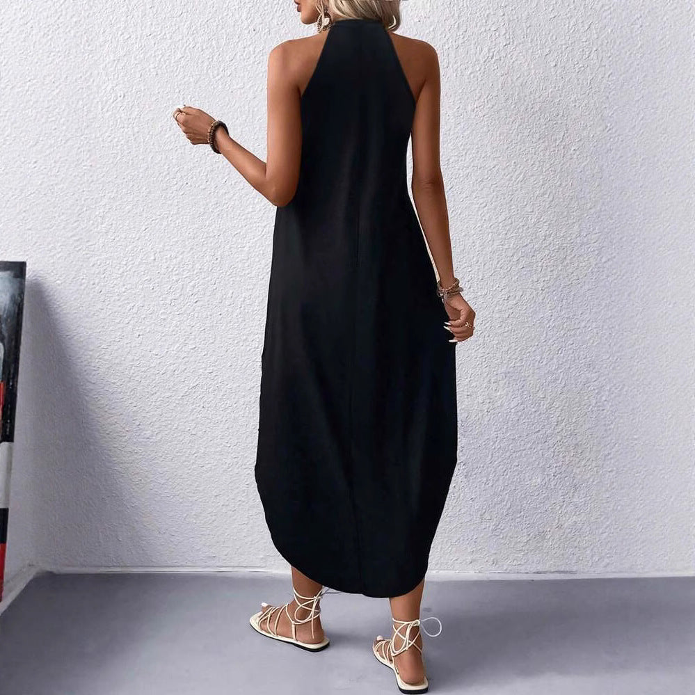 Damen lässiges Sommermaxikleid mit elegantem Halternetz und praktischen Taschen R&B