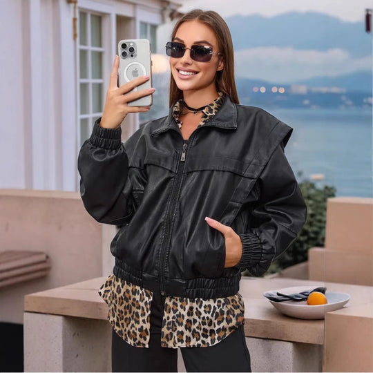 Damen modische Kunstlederjacke R&B