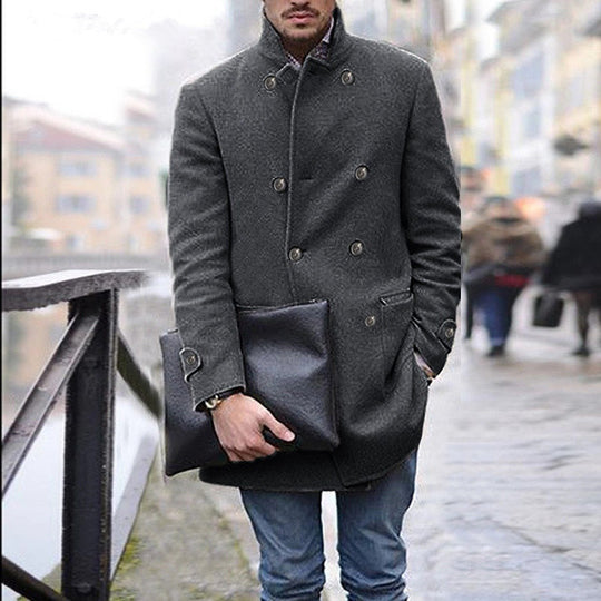 Herren eleganter Woll-Dufflecoat mit doppelter Knopfreihe und praktischen Taschen R&B