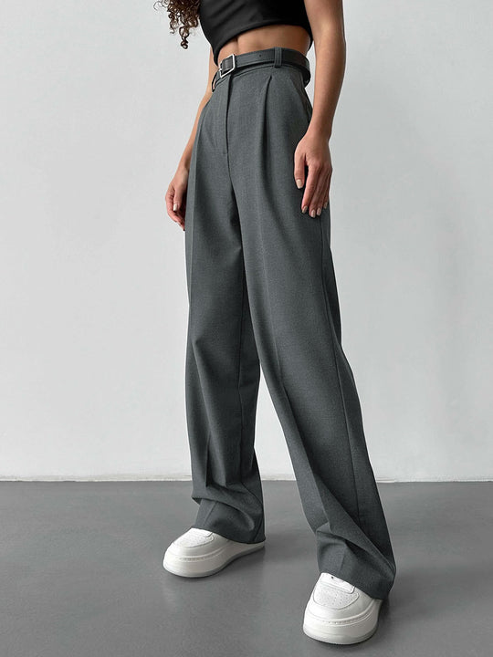Damen Elegante High-Waist-Hose mit Bügelfalte und Bindegürtel R&B
