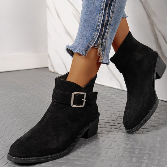 Damen Stiefeletten mit modischem Schnallen-Detail und komfortablem Blockabsatz R&B