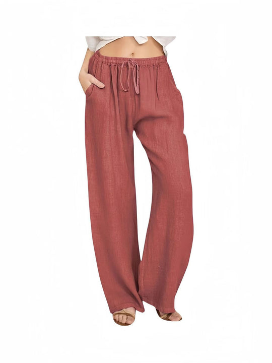 Damen Weite Leinenhose mit elastischem Bund und praktischen Eingrifftaschen R&B