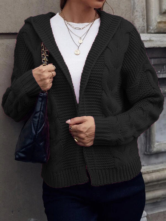 Damen Grobstrickjacke mit Kapuze und aufwendigem Zopfmuster R&B
