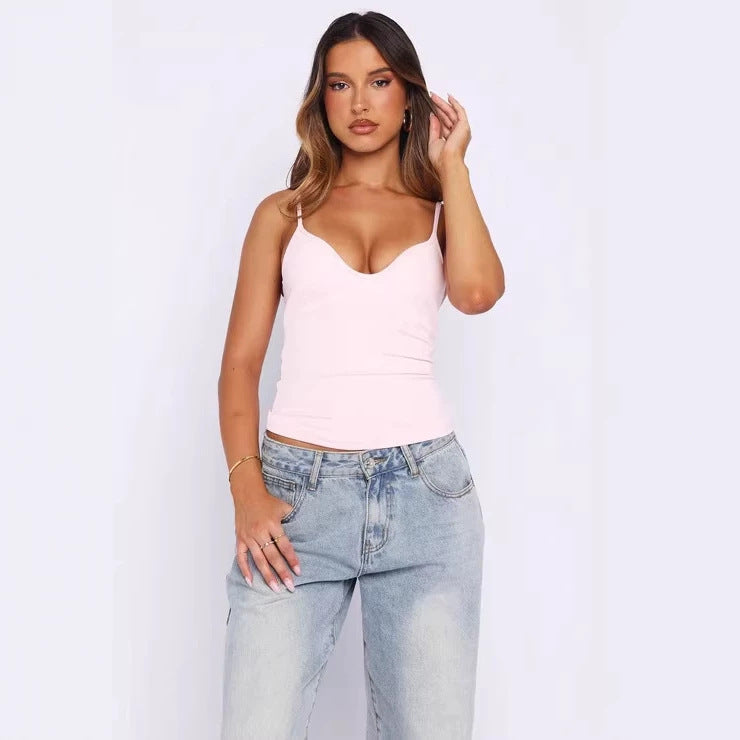 Damen Figurnahes Tanktop mit tiefem V-Ausschnitt und breiten Trägern R&B
