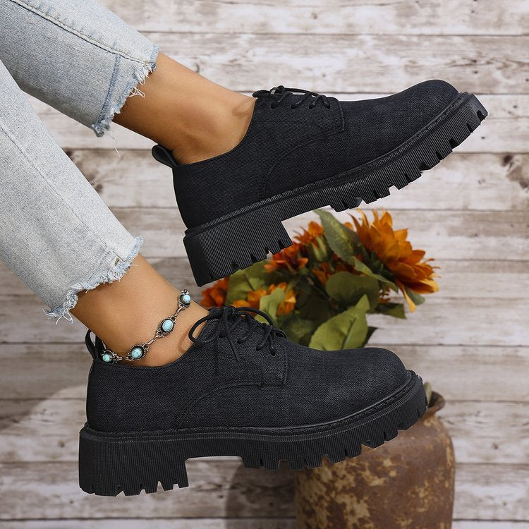 Damen Schnürschuhe mit robustem Profil und urbanem Denim-Look R&B