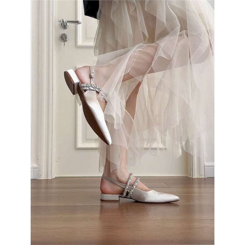 Damen elegante Slingback Ballerinas mit zierlichem Schmuckdetail R&B