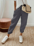 Damen Lässige Leinen-Hose mit elastischem Bund und praktischen Taschen R&B
