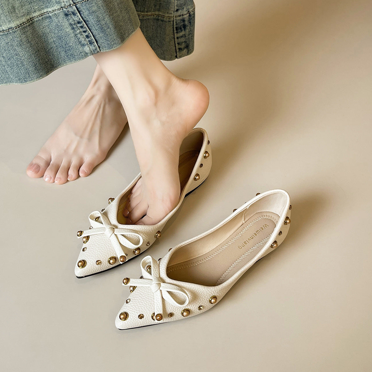 Damen Ballerinas mit glamourösem Schleifen- und Perlenakzent