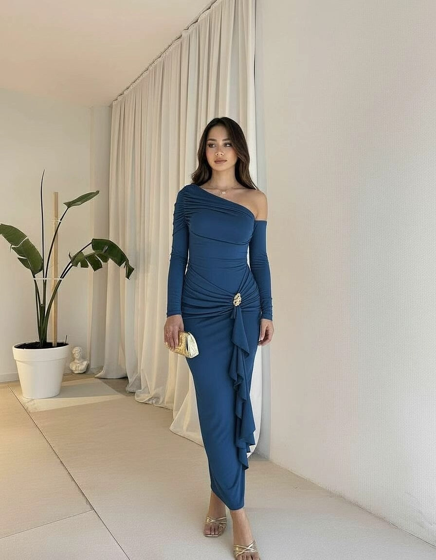 Damen elegantes Wickelkleid mit asymmetrischem Design und raffinierten Drapierungen R&B