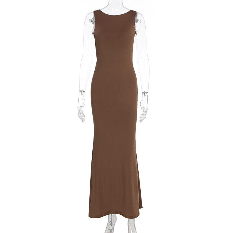 Damen körperbetontes Maxikleid mit schönem U-Boot-Ausschnitt und bequemen Tragekomfort R&B