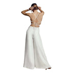Damen Jumpsuit mit Elegantem V-Ausschnitt und Fließendem Bein R&B