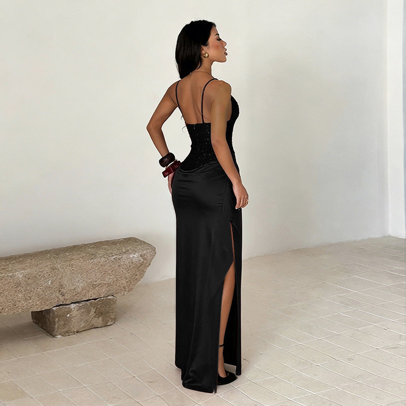 Damen Abendkleid mit raffinierten Rüschendetails und hohem Schlitz R&B